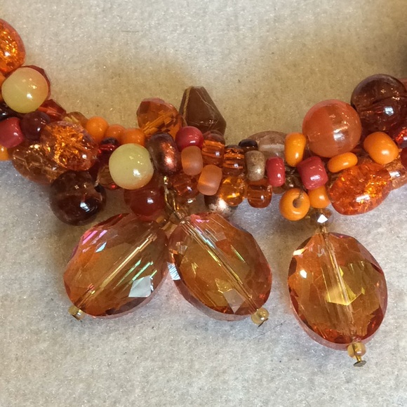 FINAL SALE PRICE CL Designs Crochet Orange Necklace w/Gold Crystals - Picture 2 of 5